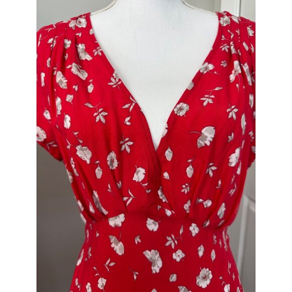 Free People Red Floral Print Keyhole Back Dinner Dress Size 10 NWT - Picture 9 of 16